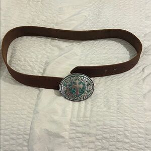 Brown Suede Belt with Silver Buckle